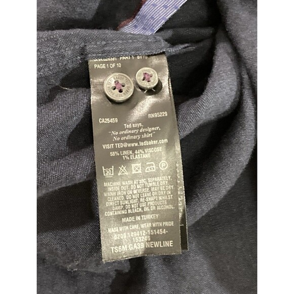 Ted Baker London Men’s 5 Blue Linen Blend Button Down Shirt Long Sleeve Preppy - Picture 7 of 9